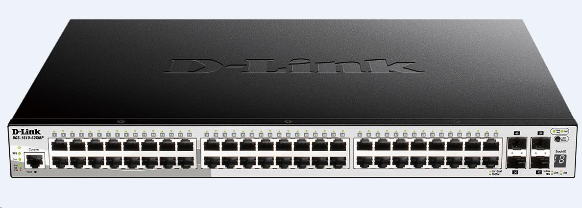 D-Link DGS-1510-52XMP 52-portový gigabitový stohovateľný PoE inteligentný riadený prepínač vrátane 4 10G SFP+,  370W PoE0 