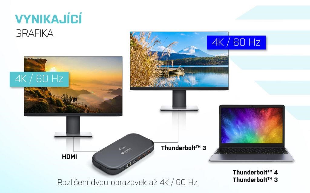 i-tec Thunderbolt 3/ USB-C Dual 4K Dock.St. + USB-C to DisplayPort Cable (1, 5 m) + PD 60W5 