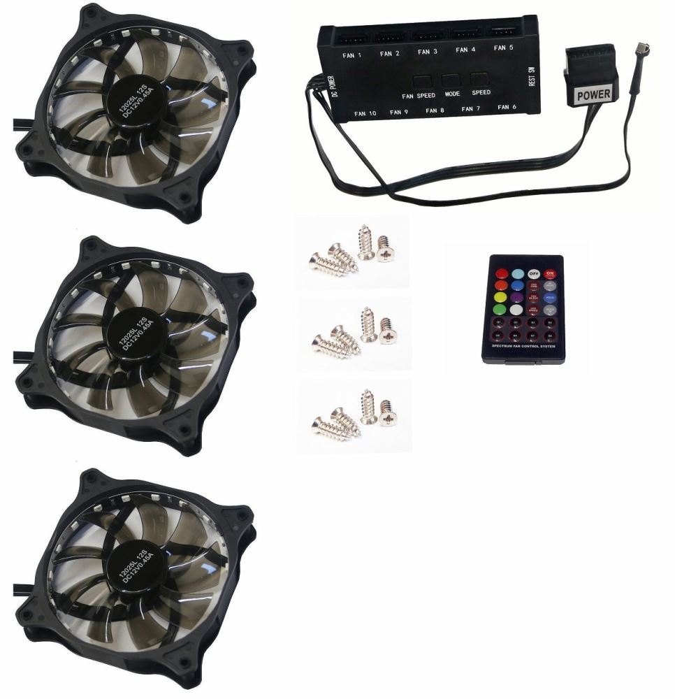 EUROCASE ventilátor RGB 120mm (FullControl spot Led),  set 3ks + controller0 