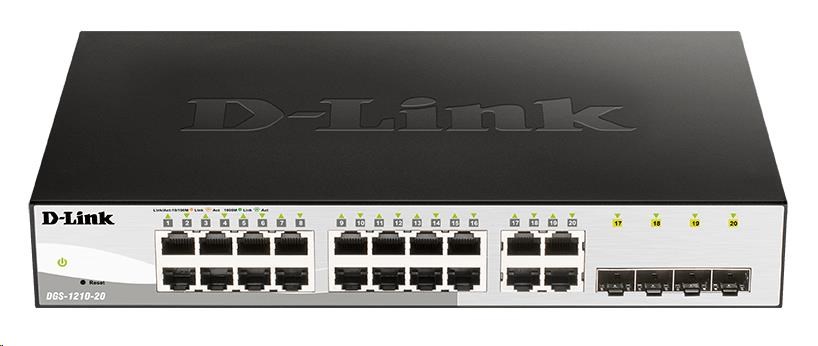 D-Link DGS-1210-20 20-portový gigabitový prepínač Smart+,  16x GbE,  4x RJ45/ SFP,  bez ventilátora1 
