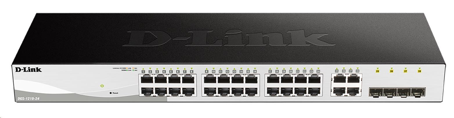 D-Link DGS-1210-24 28-portový gigabitový inteligentný prepínač,  24x GbE,  4x RJ45/ SFP,  bez ventilátora0 