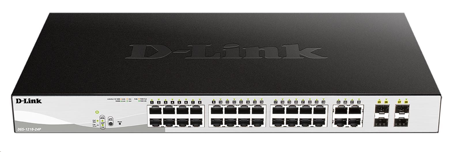 D-Link DGS-1210-24P 28-portový inteligentný PoE switch,  24x GbE PoE+,  4x RJ45/ SFP,  PoE 193W1 
