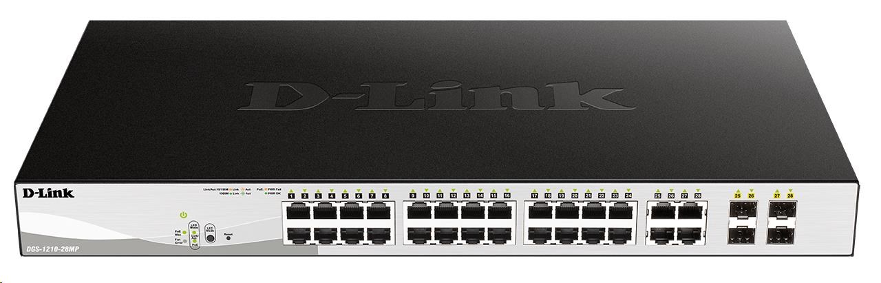 D-Link DGS-1210-28MP 28-portový gigabitový Smart+ PoE switch,  24x GbE PoE+,  4x RJ45/ SFP,  PoE 370W0 