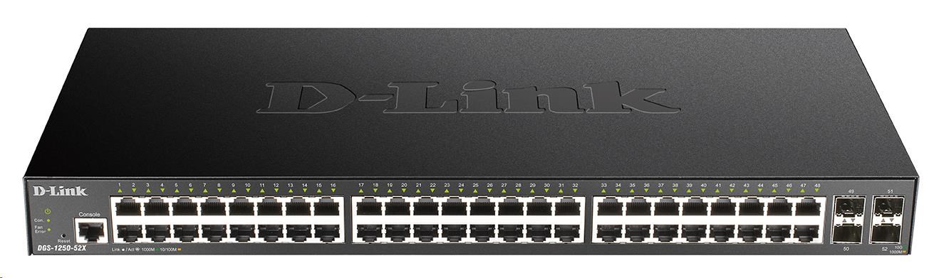 D-Link DGS-1250-52X 52-portový gigabitový inteligentný prepínač,  48x GbE,  4x SFP+0 
