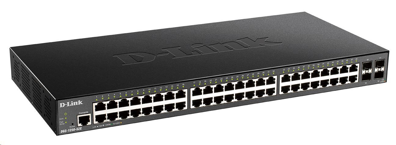 D-Link DGS-1250-52X 52-portový gigabitový inteligentný prepínač,  48x GbE,  4x SFP+1 