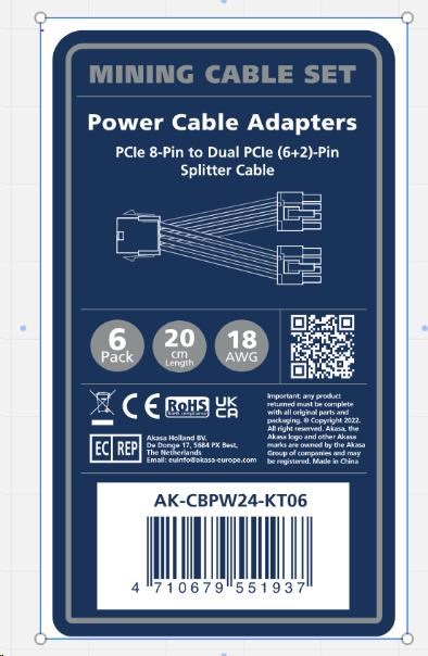 AKASA kabel PCIe 8-Pin na Dual PCIe (6+2)-Pin Splitter cable,  6 Sets0 
