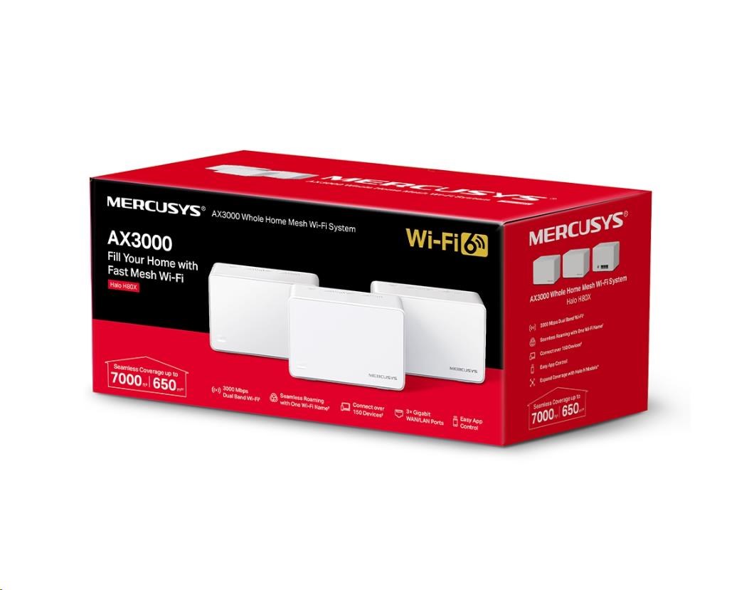 MERCUSYS Halo H80X(3-pack) WiFi6 Mesh (AX3000, 2, 4GHz/ 5GHz, 3xGbELAN/ WAN)1 