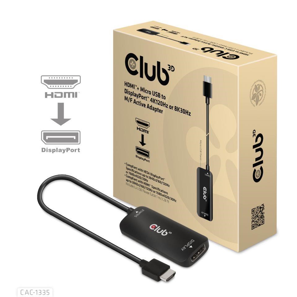 Club3D Adaptér HDMI + Micro USB na DisplayPort 4K120Hz/8K30Hz, Active Adapter M/F0 