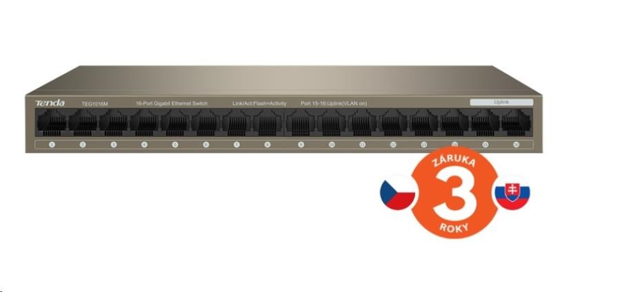 Tenda TEG1016M - 16-port Gigabit Ethernet Switch,  10/ 100/ 1000 Mbps,  Fanless,  Kov0 