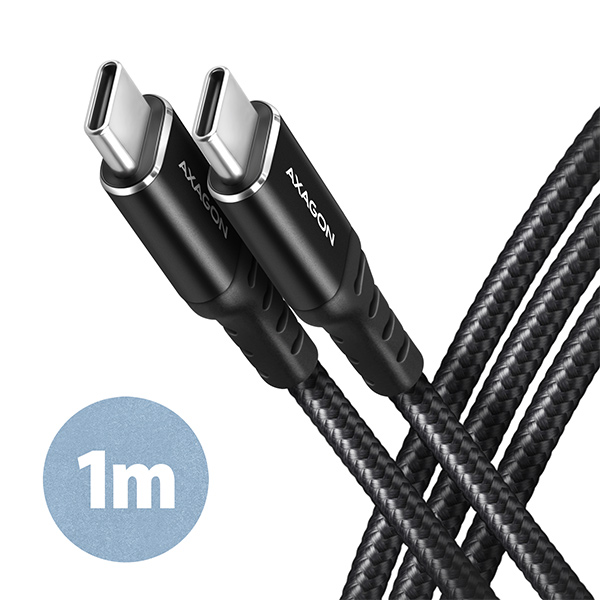 AXAGON BUCM-CM10AB, HQ kábel USB-C <-> USB-C, 1 m, USB 2.0, PD 60W 3A, ALU, opletenie, čierny0 