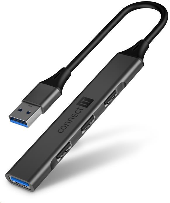 CONNECT IT USB-A hub,  (1xUSB-A 3.0,  3xUSB-A 2.0),  externí,  antracitová0 
