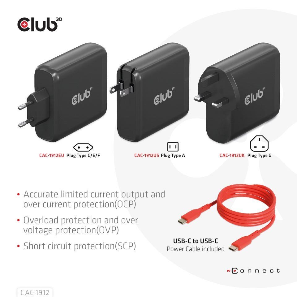 Club3D cestovní nabíječka 100W GAN technologie, 2xUSB-A a 2xUSB-C, PD 3.0 Support7 