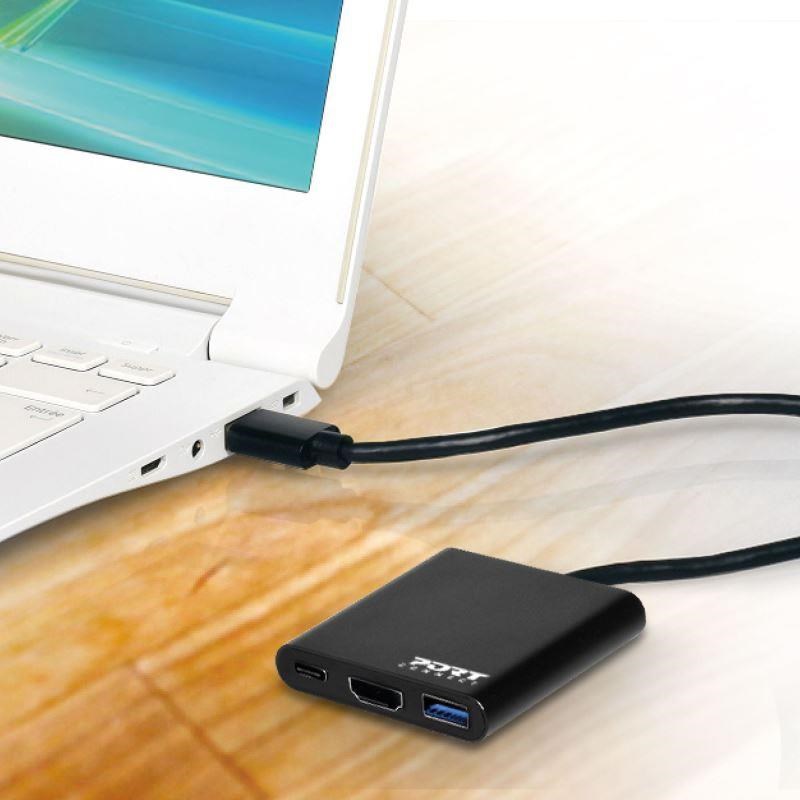 PORT HUB USB-C,  HDMI 1X 4K + USB-A + USB-C,  černá2 