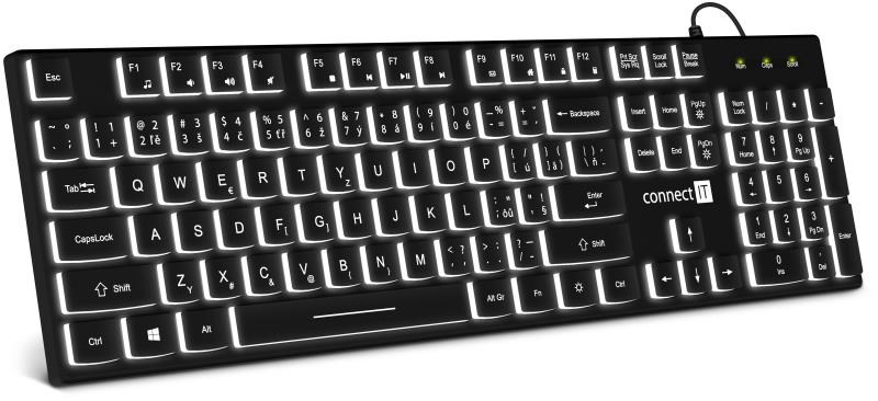 CONNECT IT kancelářská podsvícená klávesnice Chocolate WhiteStar,  CZ + SK verze,  černá3 