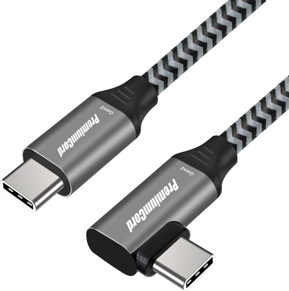 PREMIUMCORD Zahnutý kabel USB-C (USB 3.2 Gen 2,  3A,  60W,  20Gbit/ s),  hliníkové krytky konektorů,  1m0 