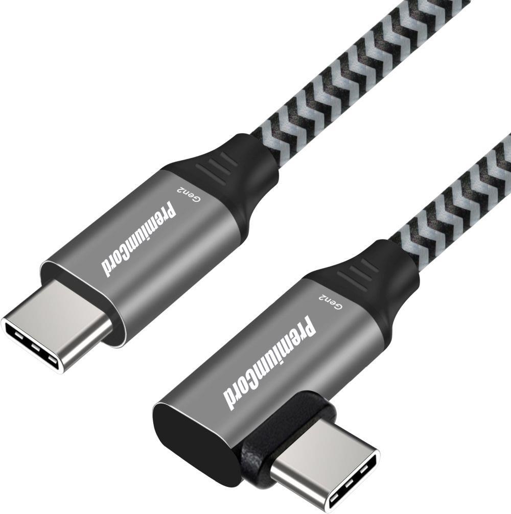 PREMIUMCORD Zahnutý kabel USB-C (USB 3.2 Gen 2,  3A,  60W,  20Gbit/ s),  hliníkové krytky konektorů,  2m0 