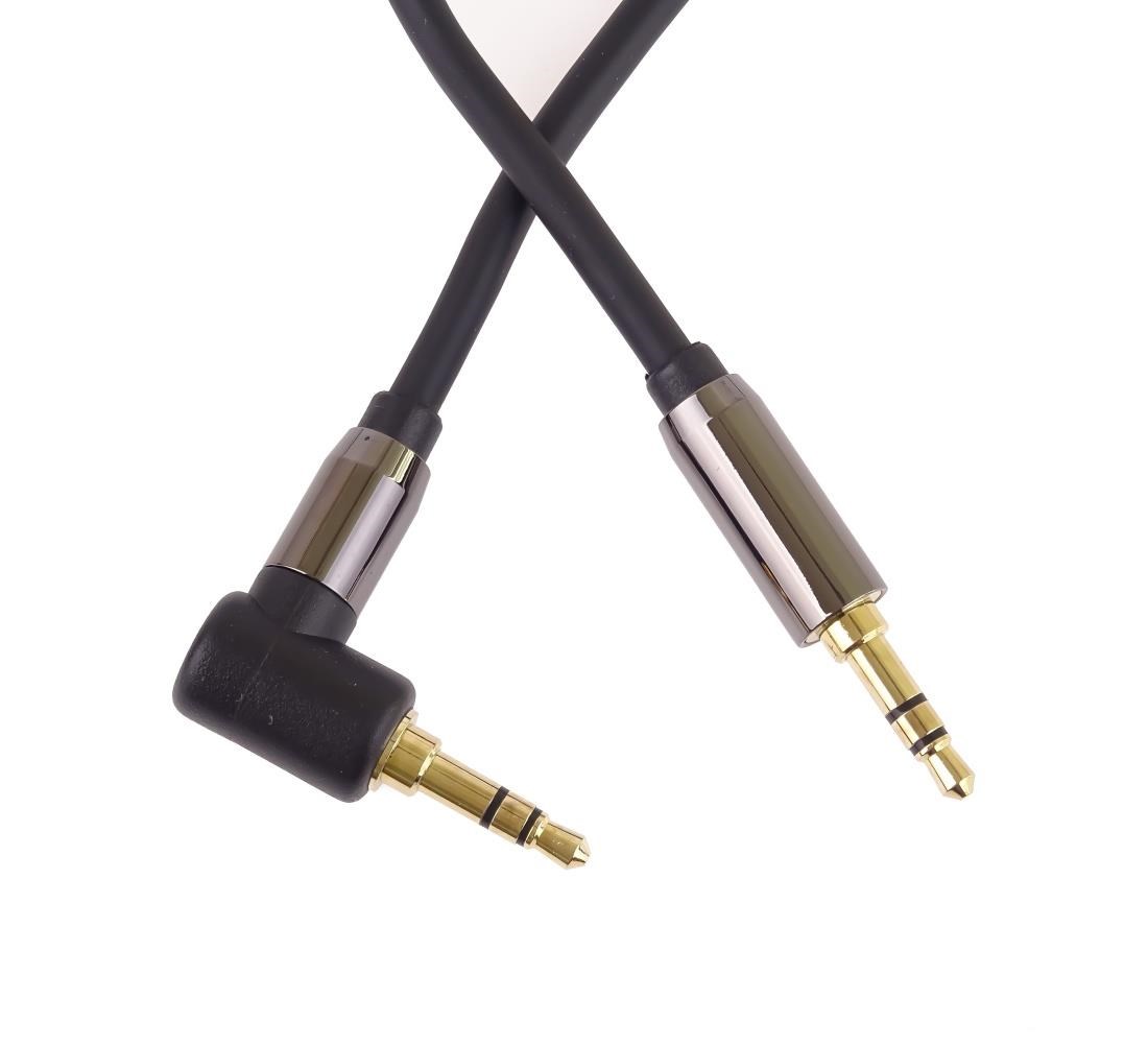 PremiumCord HQ stíněný kabel stereo Jack 3.5mm - Jack 3.5mm zahnutý 90°,  1, 5m6 