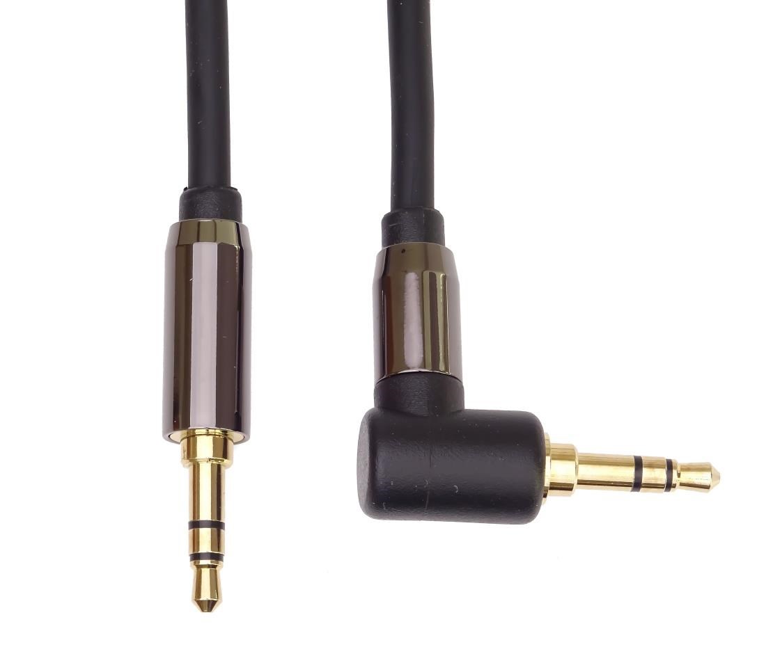 PremiumCord HQ stíněný kabel stereo Jack 3.5mm - Jack 3.5mm zahnutý 90°,  1, 5m0 