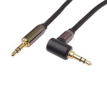 PremiumCord HQ tienený kábel stereo Jack 3.5mm - Jack 3.5mm zahnutý 90 ° 3m0 