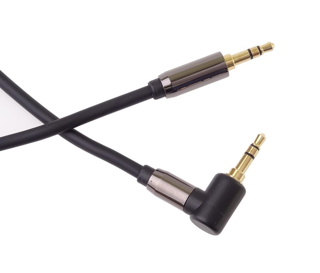 PremiumCord HQ stíněný kabel stereo Jack 3.5mm - Jack 3.5mm zahnutý 90°,  5m0 