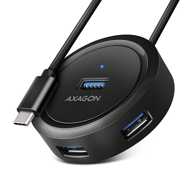 AXAGON HUE-P1C,  4x USB 3.2 Gen 1 ROUND hub,  micro USB napájací konektor,  kábel USB-C 30cm5 