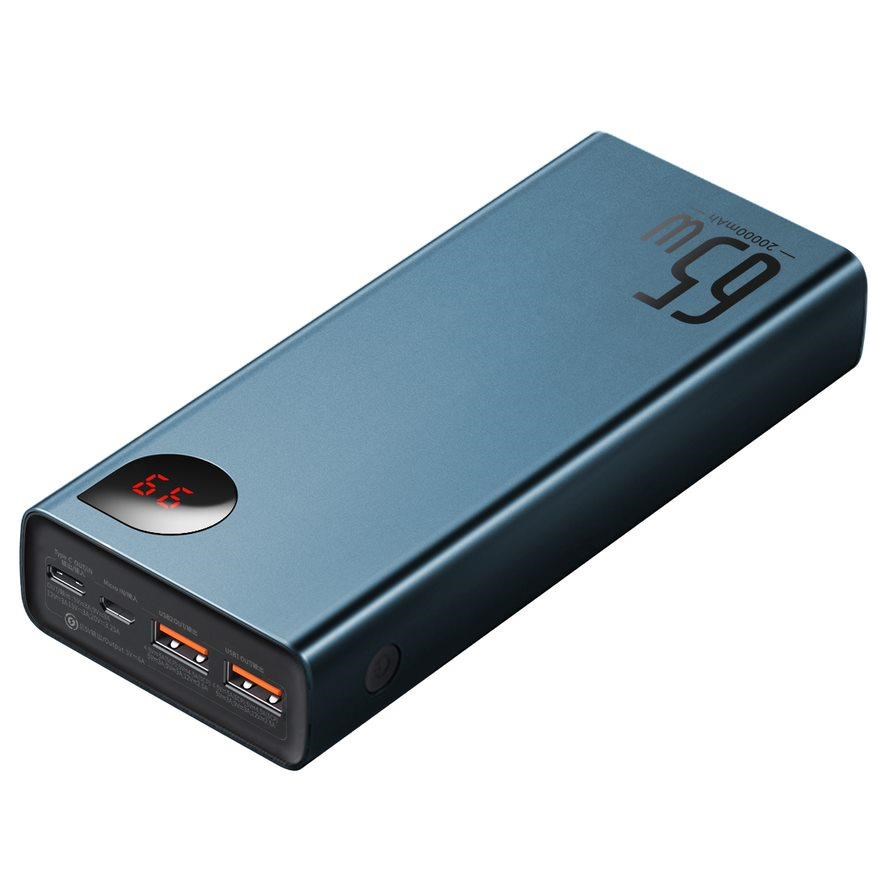 Baseus Adaman Metal Power Banka s digitálním displejem QC + PD 20000mAh 65W,  modrá + USB-A/ USB-C kabel 30cm,  černá2 