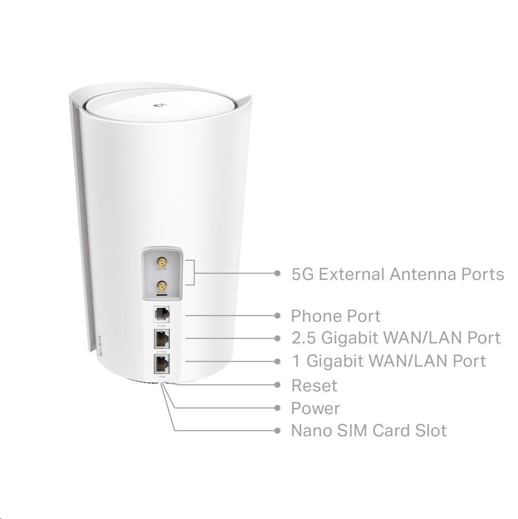 TP-Link Deco X80-5G(1-pack) WiFi6 Mesh (AX6000, 2, 4GHz/ 5GHz, 1x2, 5GbELAN/ WAN, 1xGbELAN/ WAN, 4G LTE, 5G, 1xphoneport, 1xnanoSIM)2 