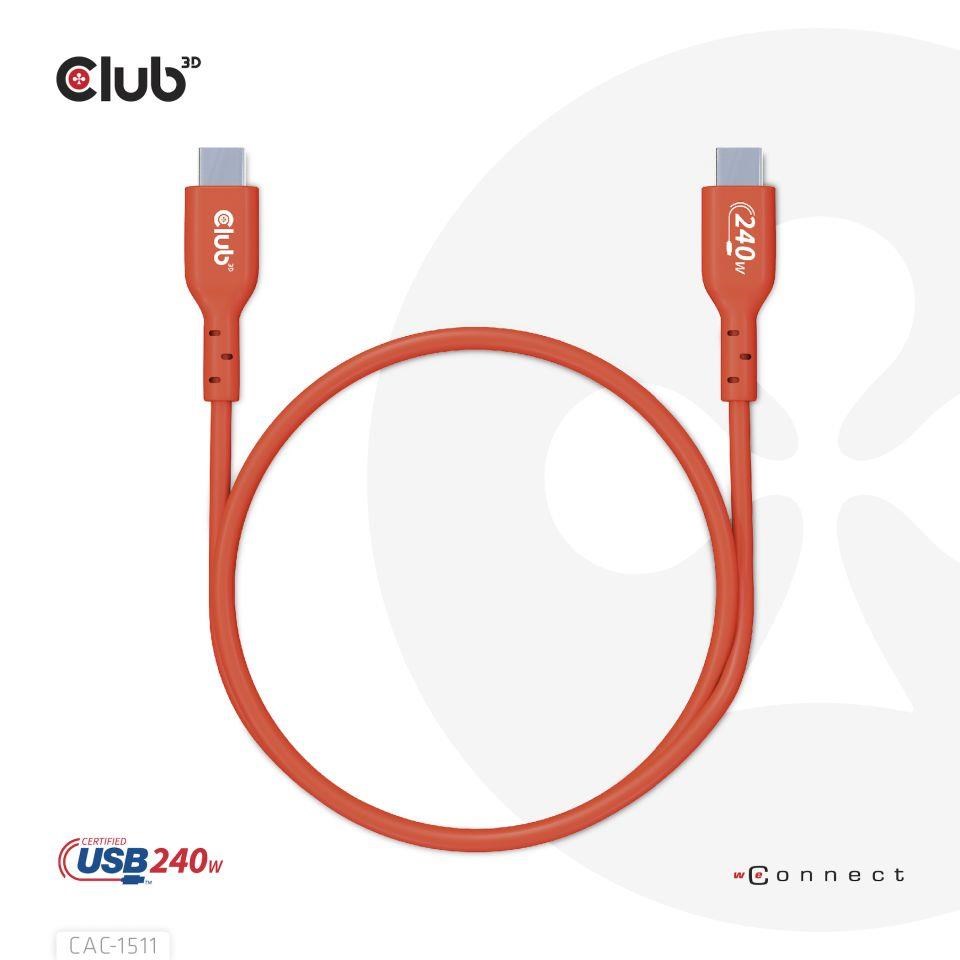 Club3D kabel USB-C,  Oboustranný USB-IF Certifikovaný data kabel,  PD 240W(48V/ 5A) EPR M/ M 1m7 