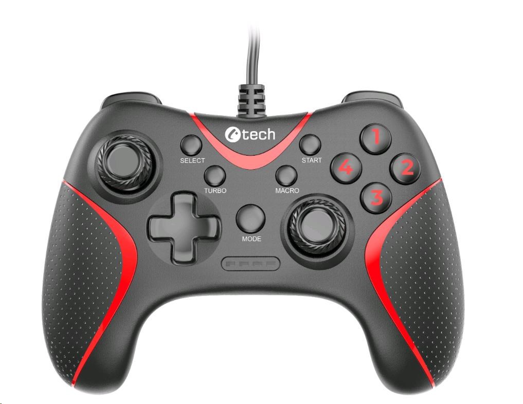 C-TECH gamepad Theon pro PC/PS3, 2 programovatelná makro tlačítka, 2x analog, X-input, vibrační, 1,8m kab1 