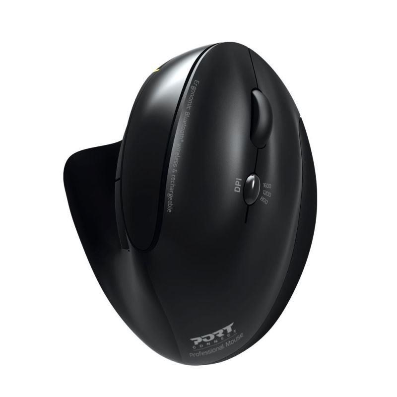 PORT vertikální bezdrátová ergonomická myš,  BT,  2, 4 GHz,  USB-A/ C,  pro praváky,  černá6 