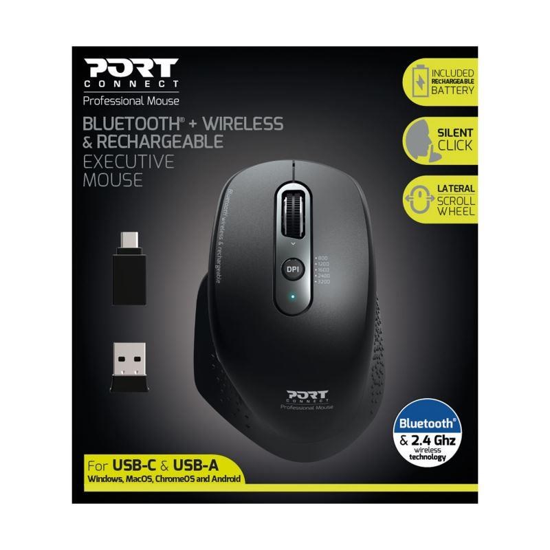 PORT dobíjecí myš s duálním bezdrátovým připojením, BT, 2,4 GHz, USB-A/C, černá2 