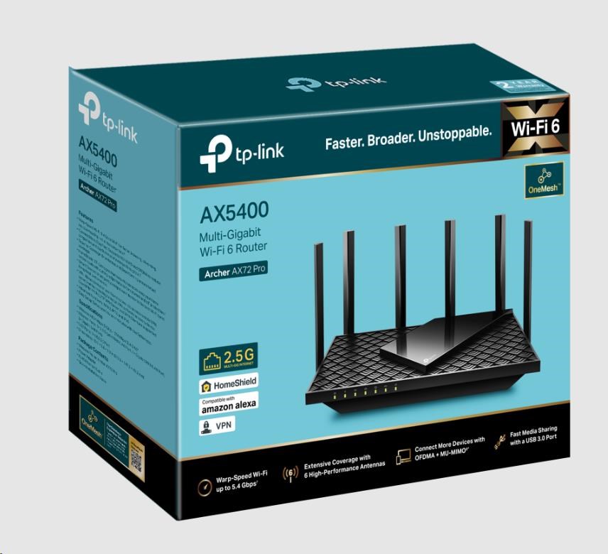 TP-Link Archer AX72 Pro OneMesh/EasyMesh WiFi6 router (AX5400,2,4GHz/5GHz,4xGbELAN,1x2,5GbELAN/WAN,1xUSB3.0)2 