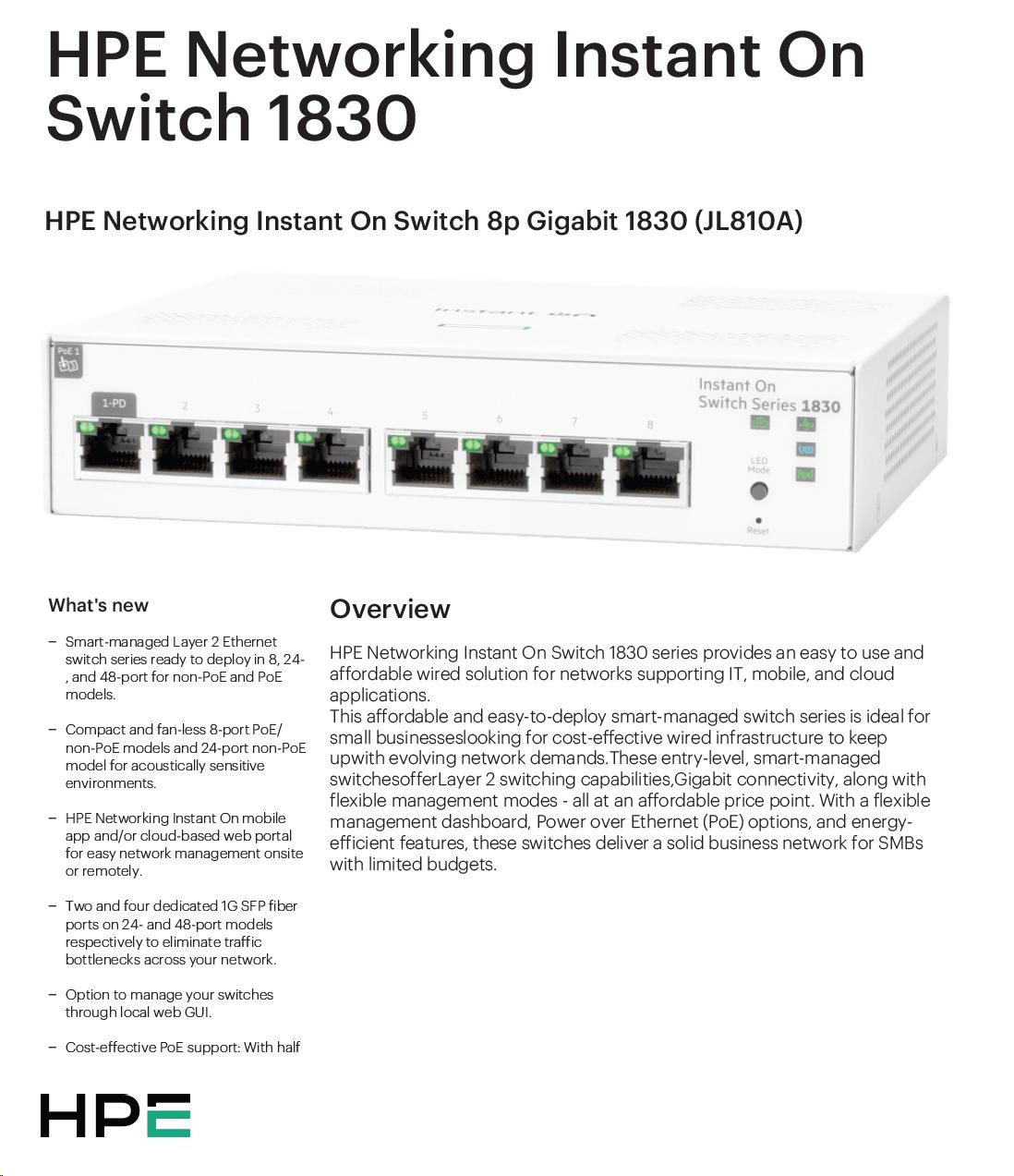 HPE Networking Instant On Switch 8p Gigabit JL810A 1830 (fanless)3 