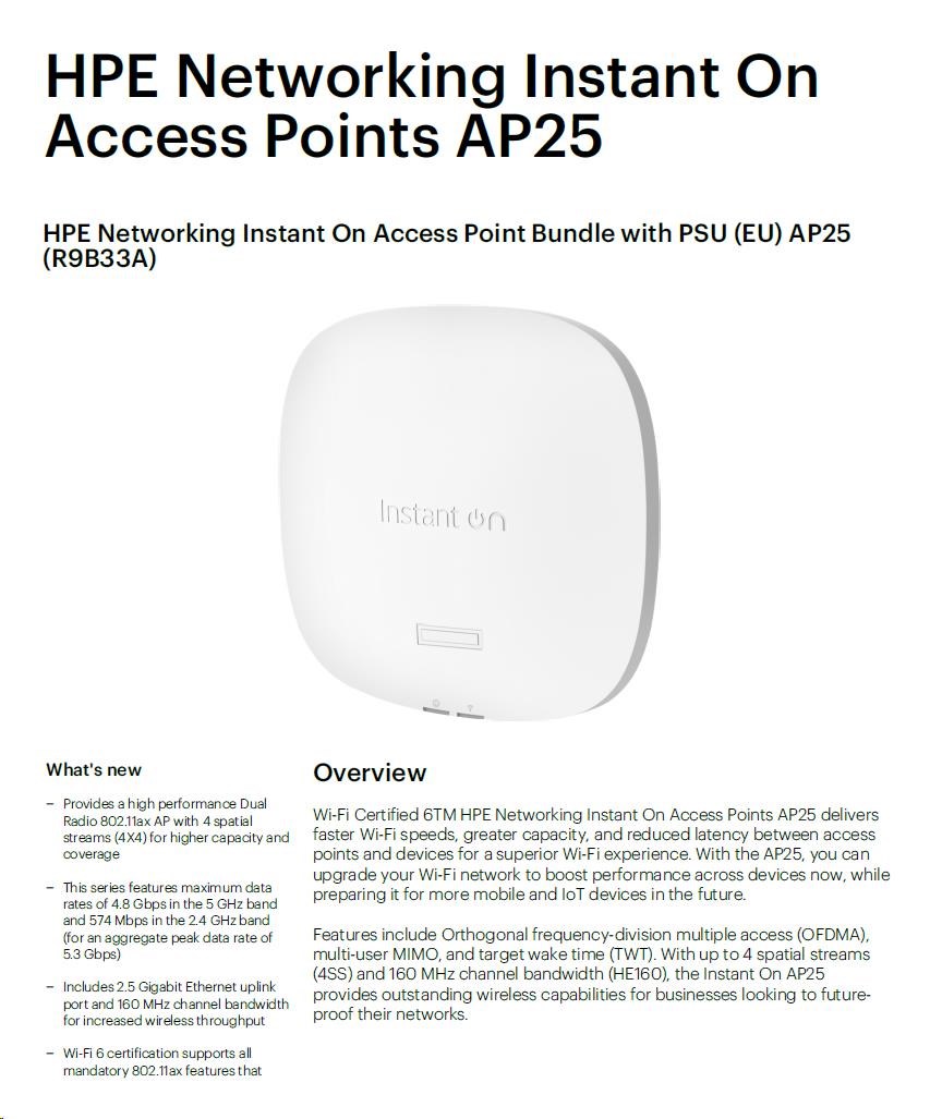 HPE Networking Instant On Access Point Bundle with PSU (EU) AP25 (R9B33A)6 