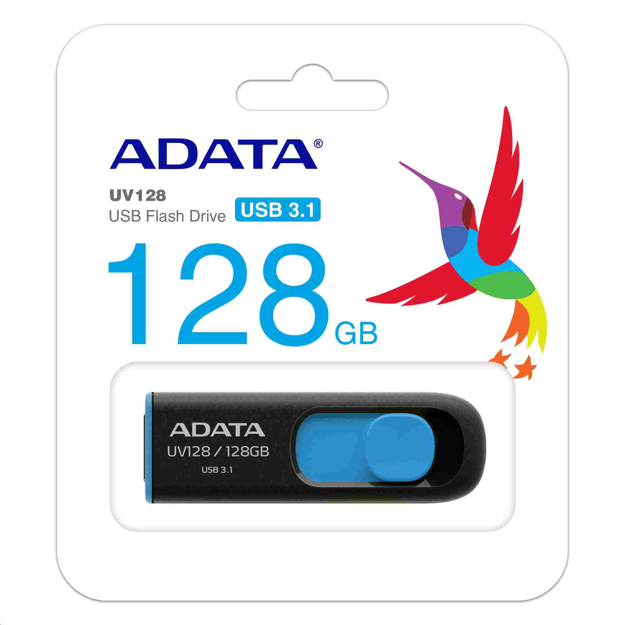ADATA Flash disk 128GB UV128,  USB 3.1 Dash Drive (R:90/ W:40 MB/ s) čierna/ modrá0 