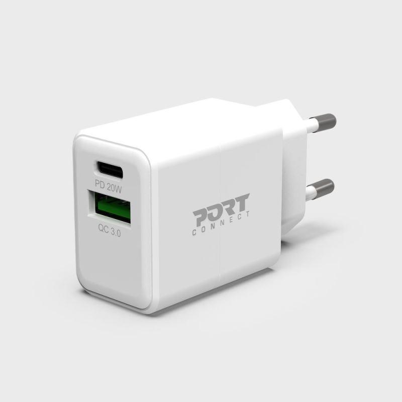 PORT síťová nabíječka Combo,  USB-C + USB-A 20W,  PD,  bílá0 