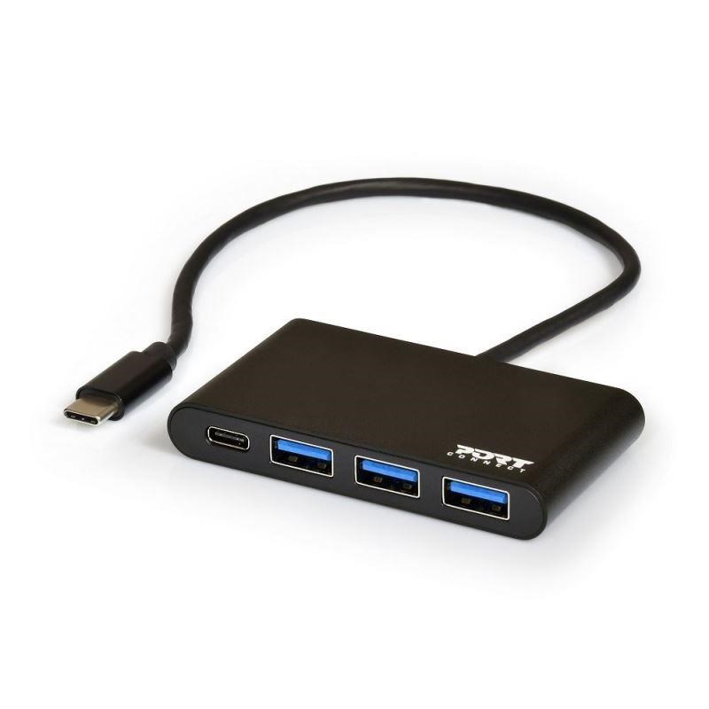 PORT USB-C HUB,  3x USB 3.0 + 1x USB-C,  černá0 