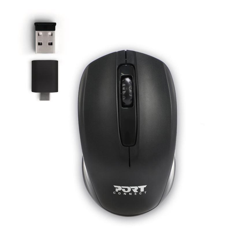 PORT bezdrátová myš Wireless office, USB-A/USB-C dongle, 2,4Ghz, 1000DPI, černá0 