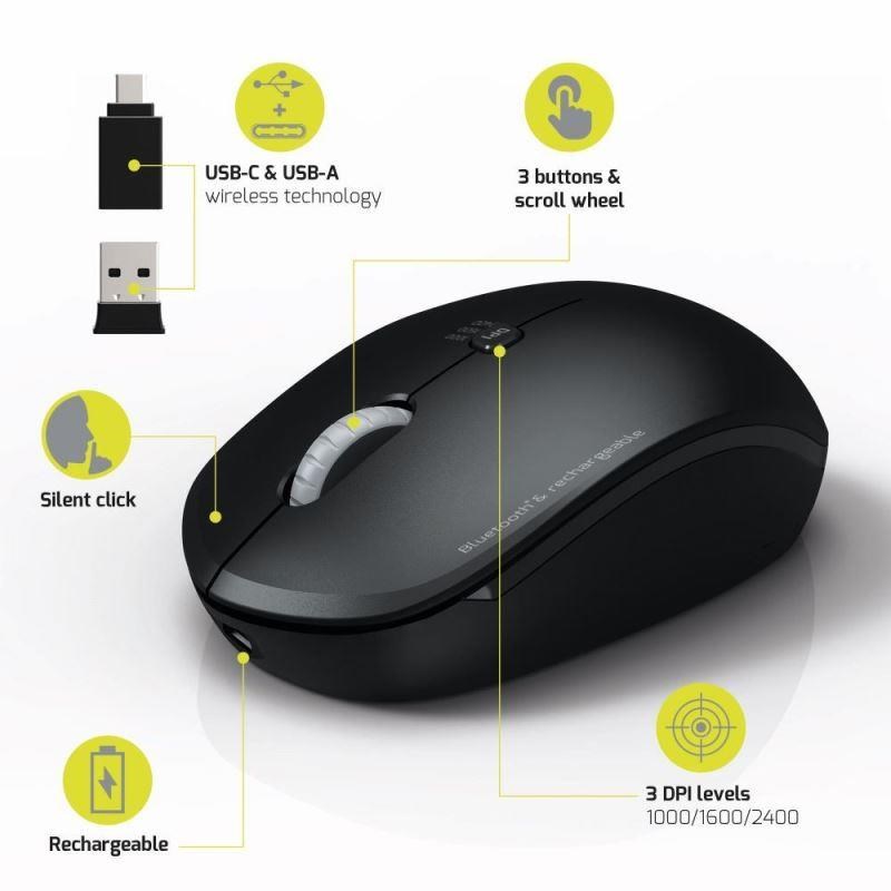 PORT bezdrátová myš COMBO PRO,  2, 4 Ghz & Bluetooth,  USB-A/ C,  černá2 