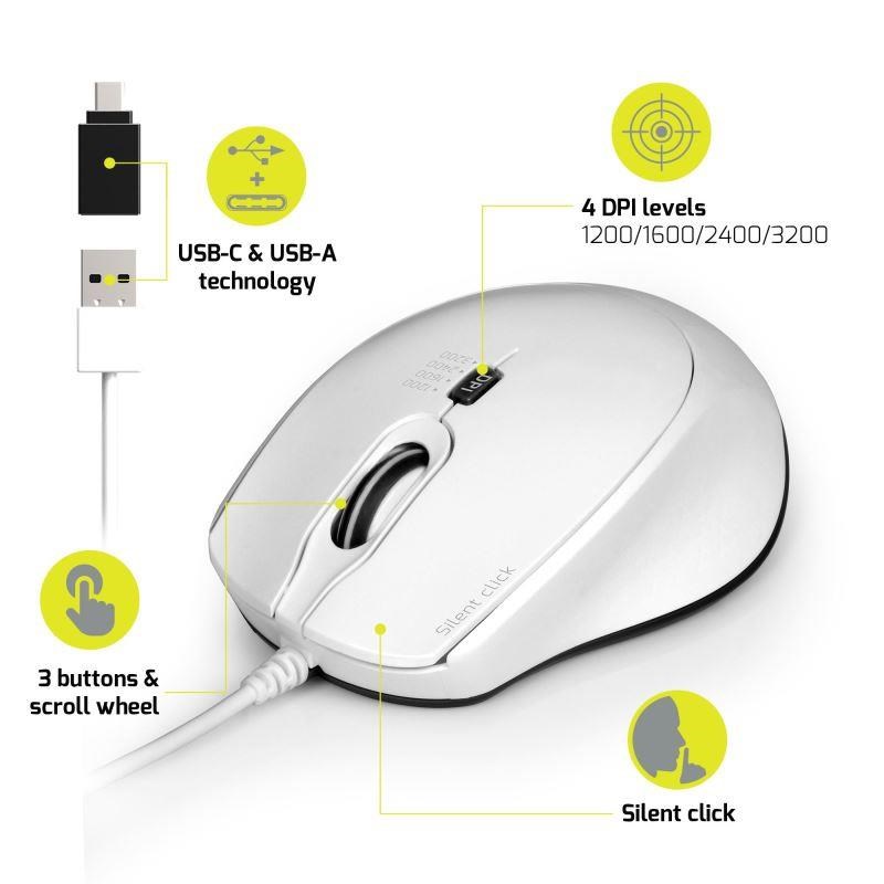 PORT optická myš SILENT,  USB-A/ USB-C,  3600 DPI,  bílá0 