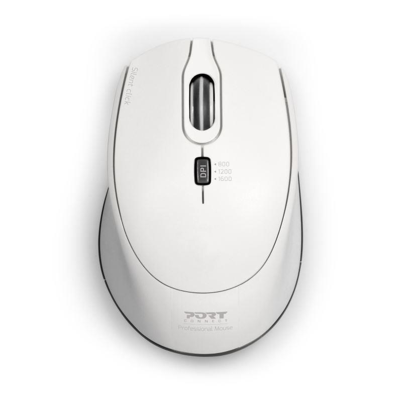 PORT bezdrátová myš SILENT,  USB-A/ USB-C dongle,  2, 4Ghz,  1600DPI,  bílá1 