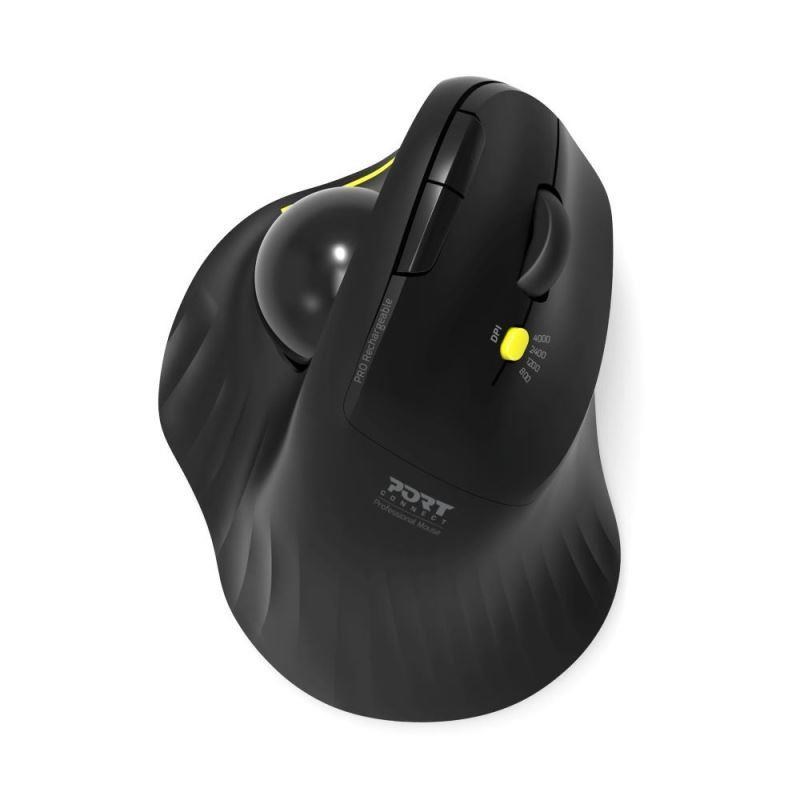 PORT bezdrátová ergonomická myš ERGONOMIC TRACKBALL,  2, 4 Ghz & Bluetooth,  USB-A/ C,  černá2 