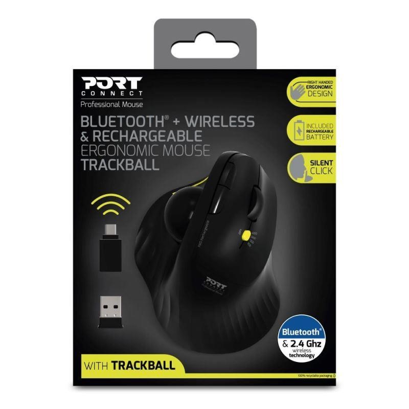 PORT bezdrátová ergonomická myš ERGONOMIC TRACKBALL,  2, 4 Ghz & Bluetooth,  USB-A/ C,  černá8 