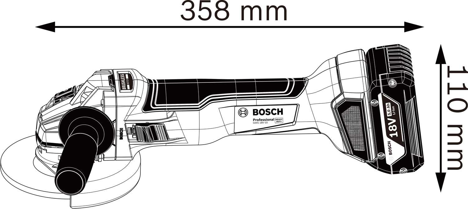 BOSCH GWS 18V-10,  akumulátorová úhlová bruska,  9.000 ot/ min,  125 mm1 