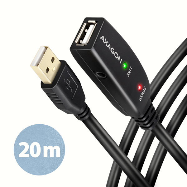 AXAGON ADR-220, USB 2.0 A-M -> A-F aktívny predlžovací / repeater kábel, 20m0 