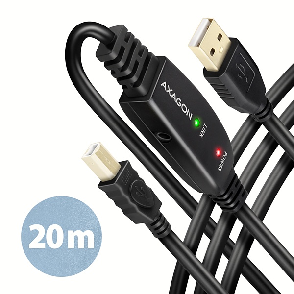 AXAGON ADR-220B,  USB 2.0 A-M -> B-M aktívny prepojovací /  repeater kábel,  20 m0 