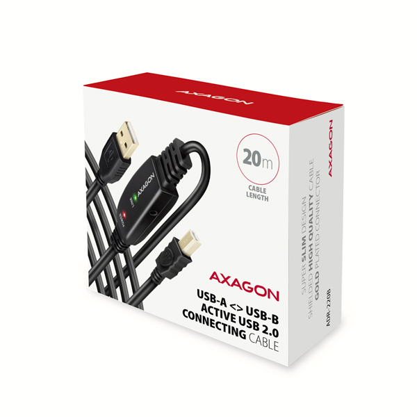 AXAGON ADR-220B,  USB 2.0 A-M -> B-M aktívny prepojovací /  repeater kábel,  20 m7 