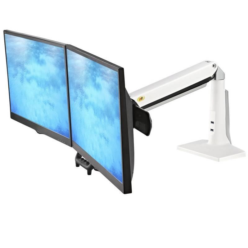 Bílý stolní držák na dva monitory NB F27W0 