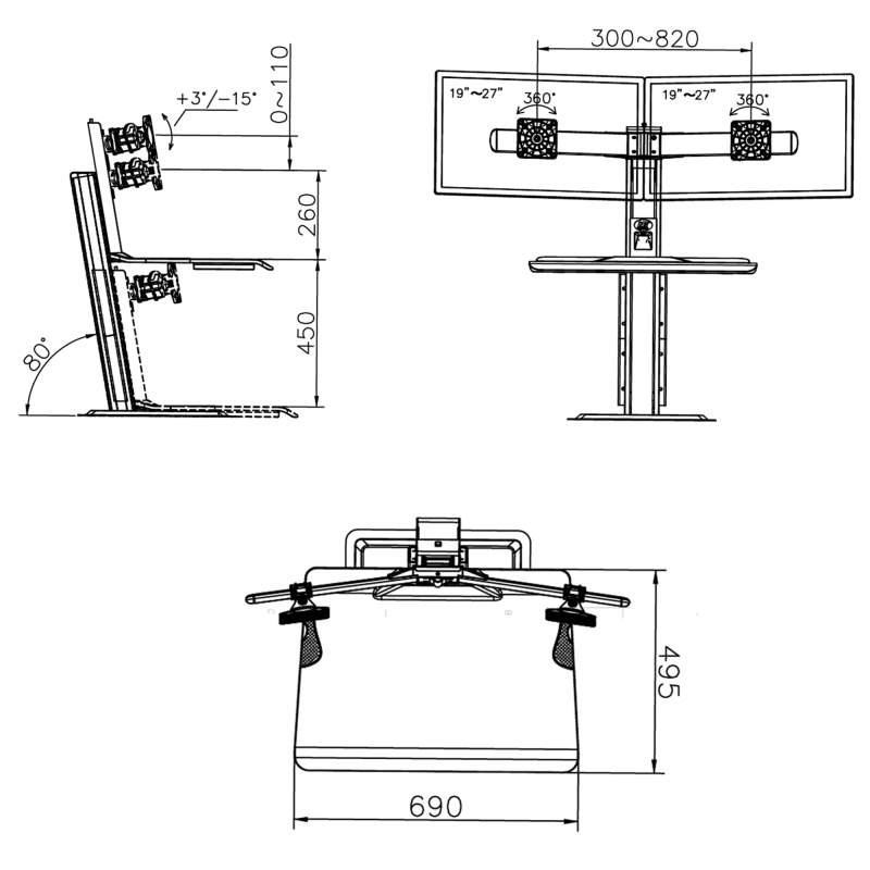 Stolní pracovní stanice pro 2 monitory Fiber Mounts ST15-2AW4 