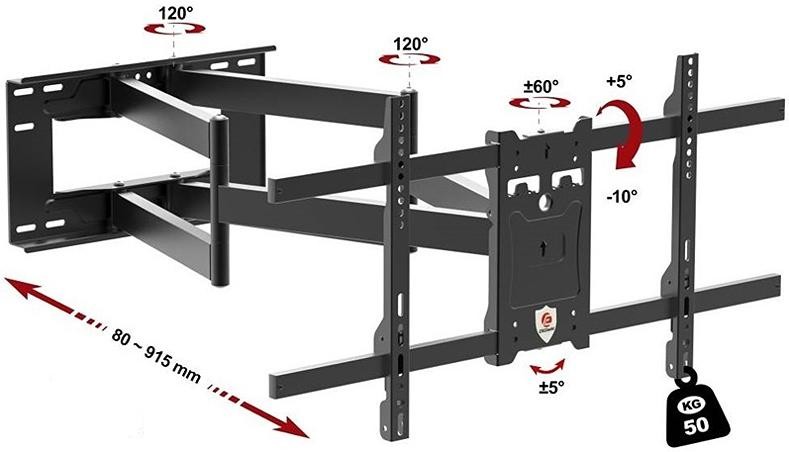 Poctivý výsuvný otočný a sklopný držák Tv Ergosolid ONYX-30
3 